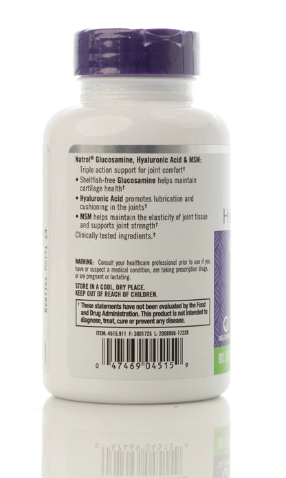 Natrol Glucosamine,Hyaluronic Acid & MSM (Joint Health) 90 Capsules