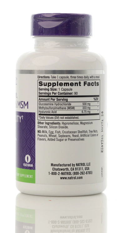 Natrol Glucosamine,Hyaluronic Acid & MSM (Joint Health) 90 Capsules