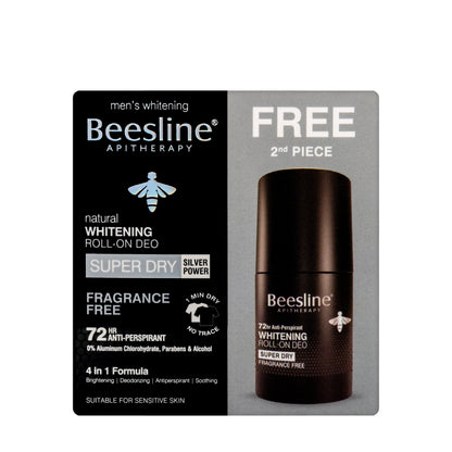 Beesline 72 Hours Men Whitening Roll On Deo Super Dry Silver Power Fragrance Free 50 Ml 1+1 Offer Pack