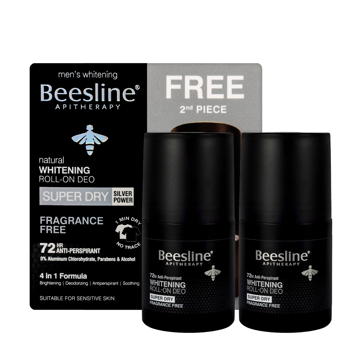 Beesline 72 Hours Men Whitening Roll On Deo Super Dry Silver Power Fragrance Free 50 Ml 1+1 Offer Pack
