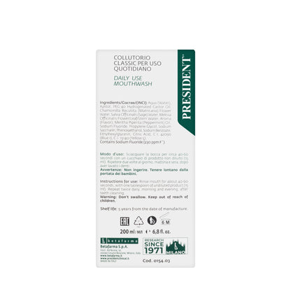 President Daily Use Classic Mouthwash 200ml