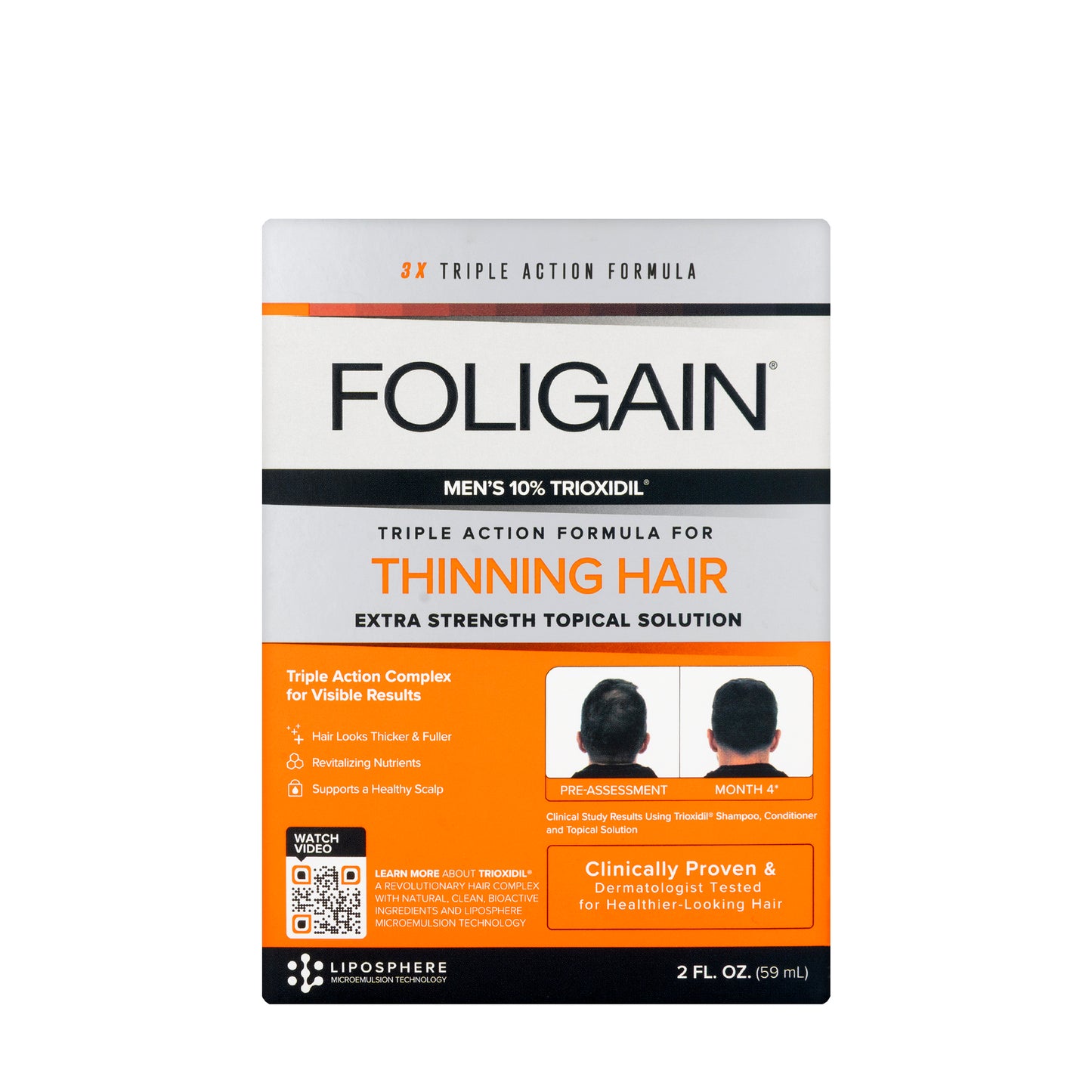 Foligain Men's 10% Trioxidil Extra Strength Topical Solution for Thinning Hair 59 Ml
