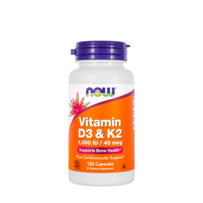 Now Vitamin D-3 & K-2 1000IU/45mcg 120 Veg Capsules
