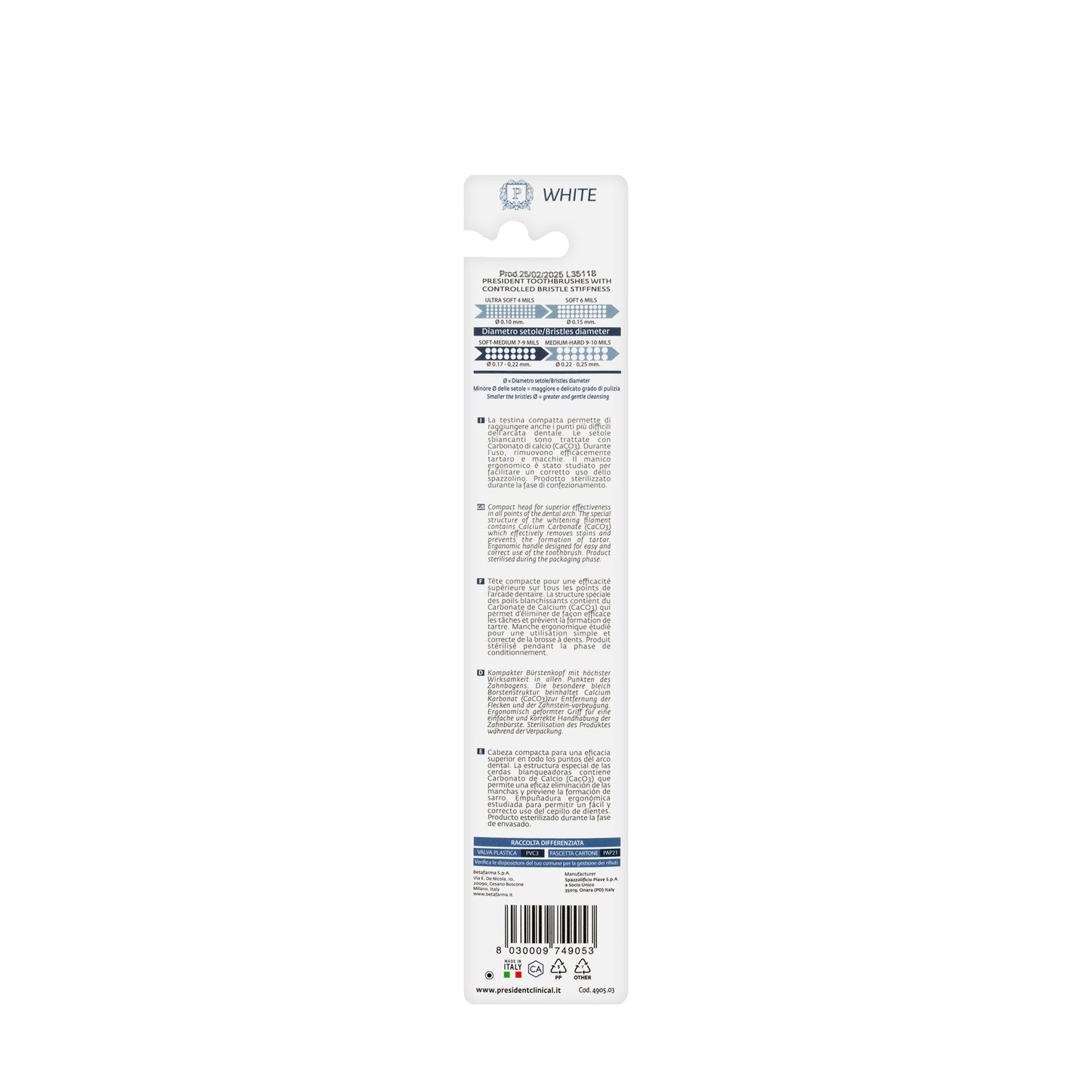 President Daily White Toothbrush- Medium