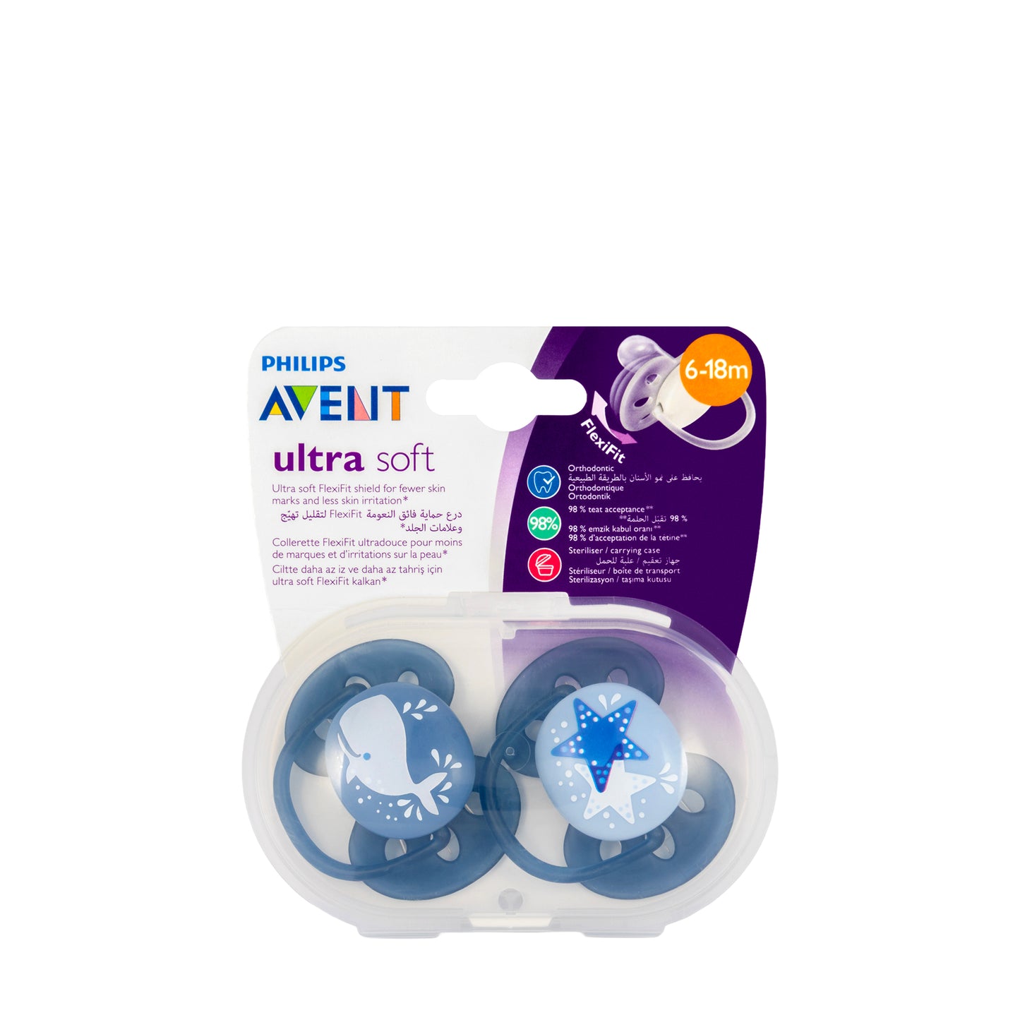 Avent [198] Ultra Soft Soother [Blue] 6-18 M 2 Pieces