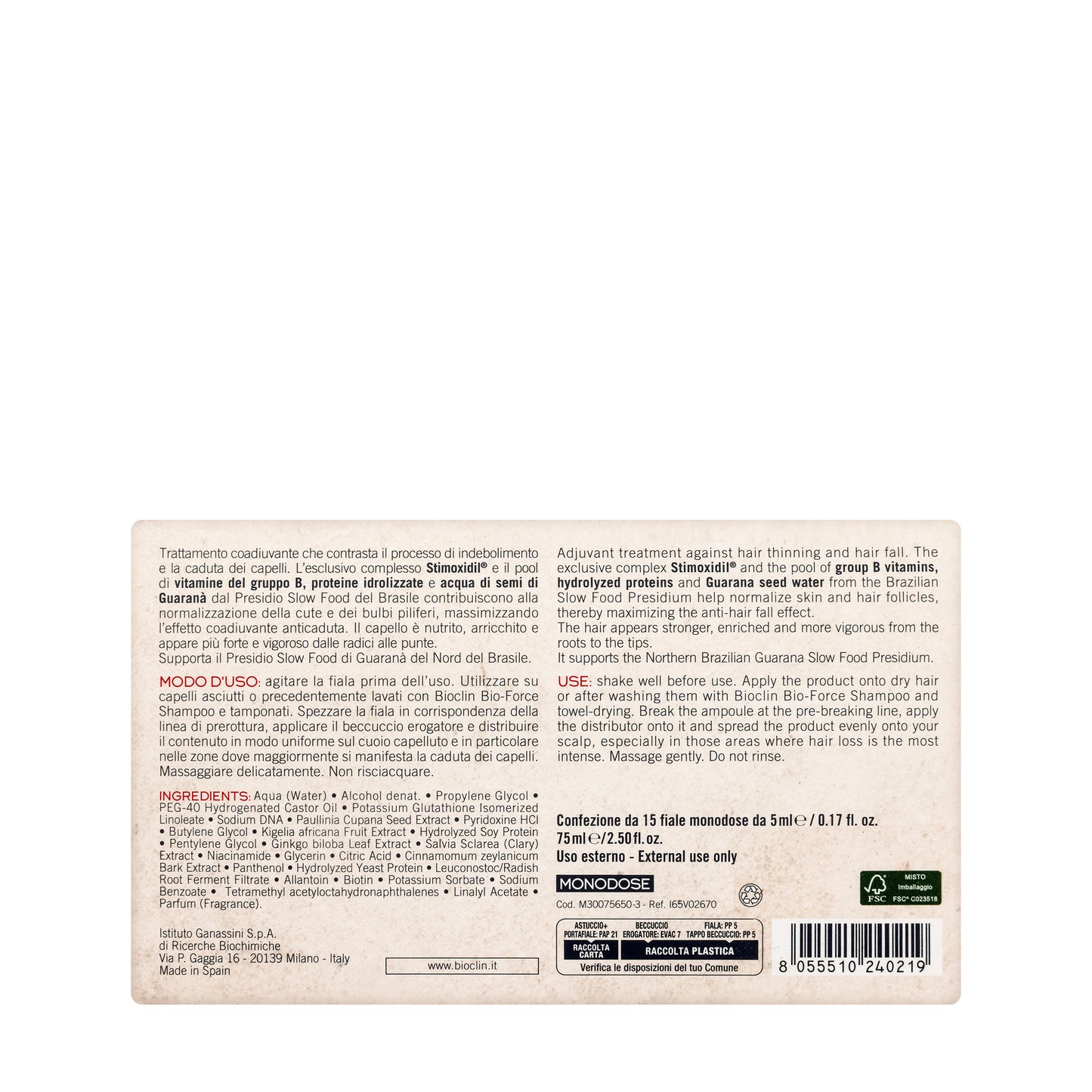 Bioclin Bio-Force Anti-Loss Adjuvant Ampoules 15x5 Ml