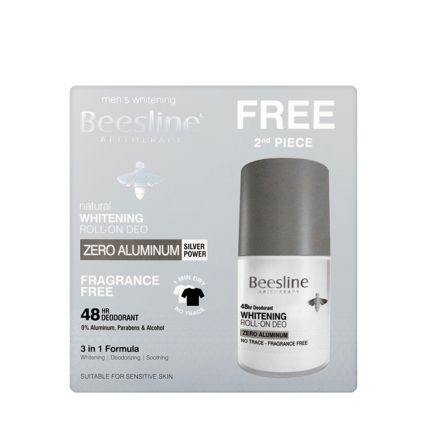 Beesline 48 Hours Men Whitening Roll On Deo Zero Aluminum Silver Power 50 Ml [Fragrance Free] 1+1 Offer Pack