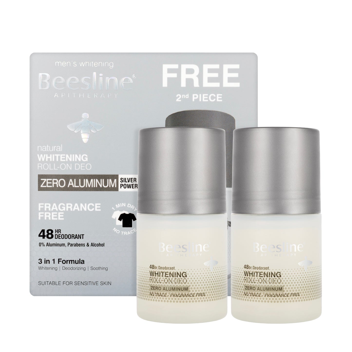 Beesline 48 Hours Men Whitening Roll On Deo Zero Aluminum Silver Power 50 Ml [Fragrance Free] 1+1 Offer Pack