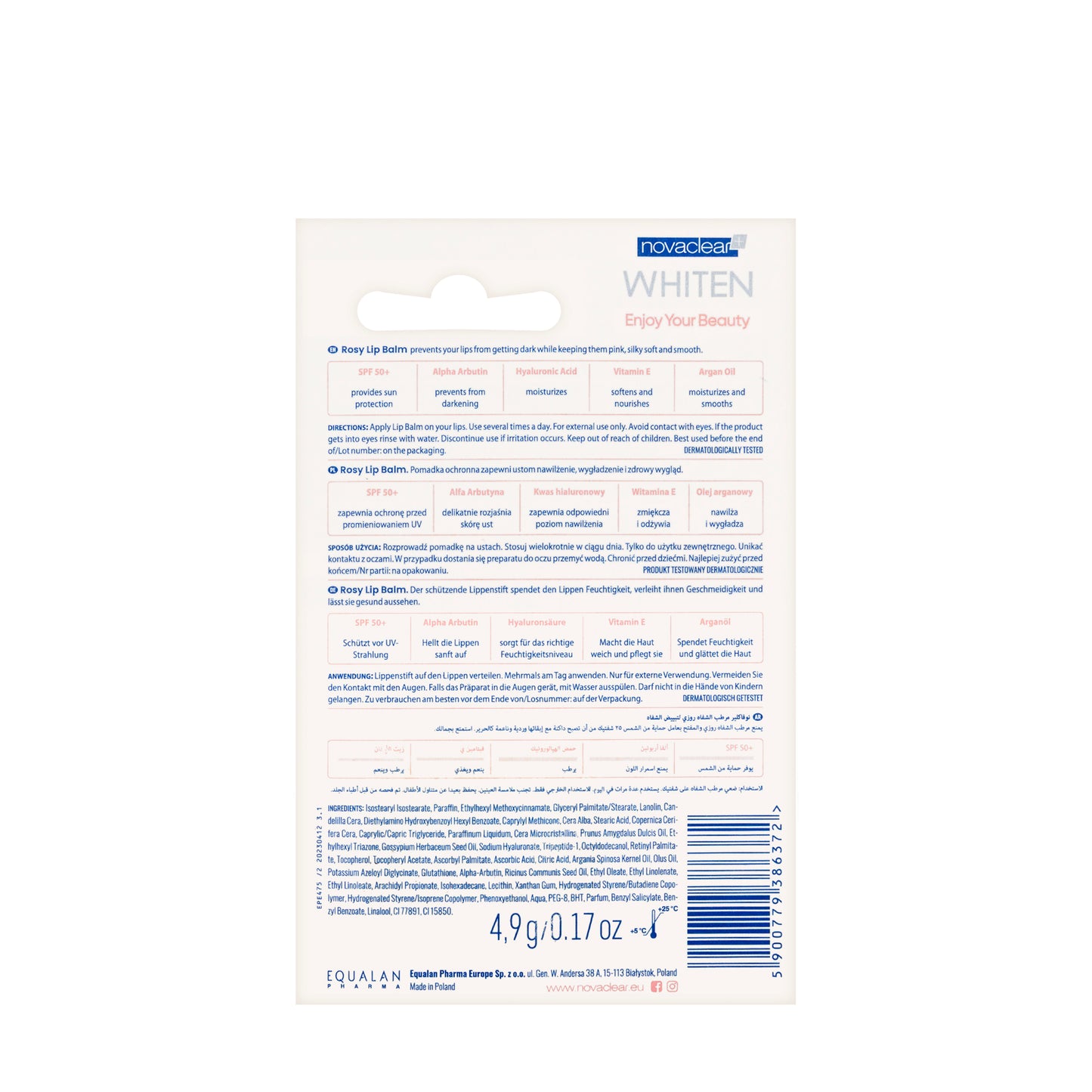 Novaclear White Rosy Lip Balm Spf 50/4.9 Gm