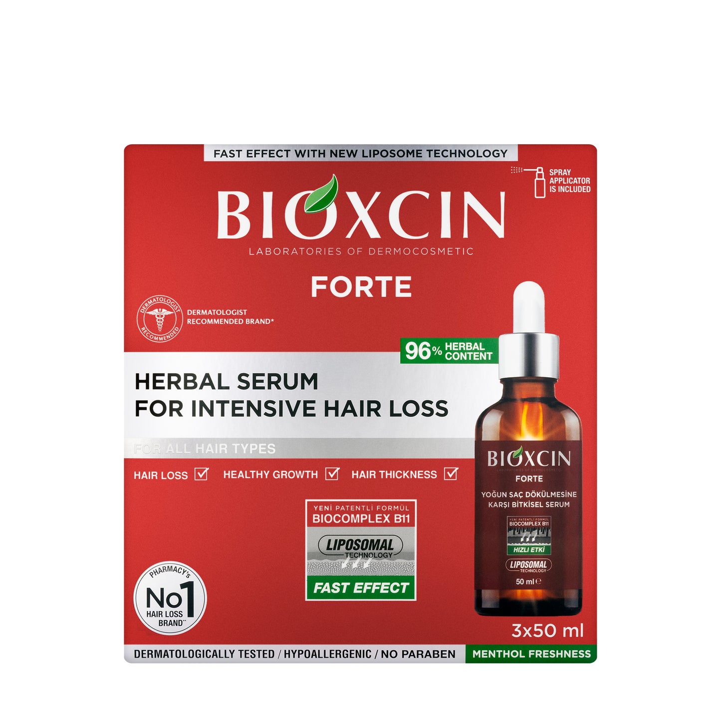 Bioxcin DermaGen Forte Herbal Serum for Intensive Hair Loss (3 x 50 ml)