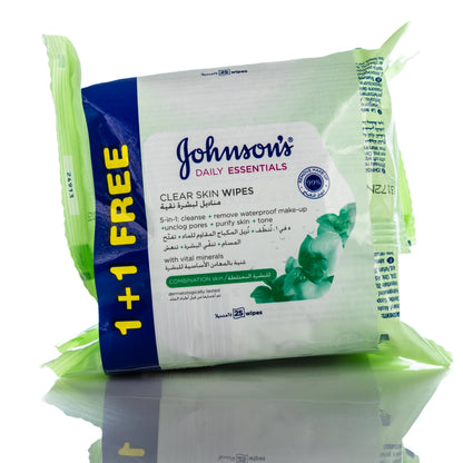 Johnson And Johnson Daily Essentials  Clear Skin Wipes 1+1 Offer