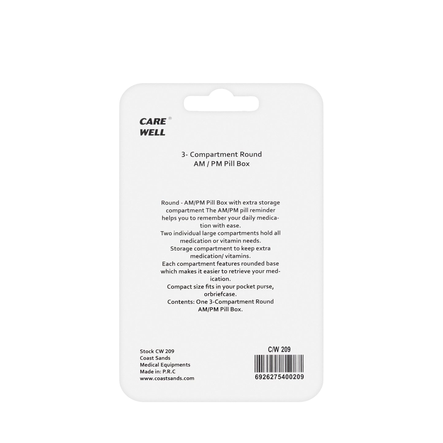 Care Well 3 Compartment Round Am / Pm Pill Box [209]