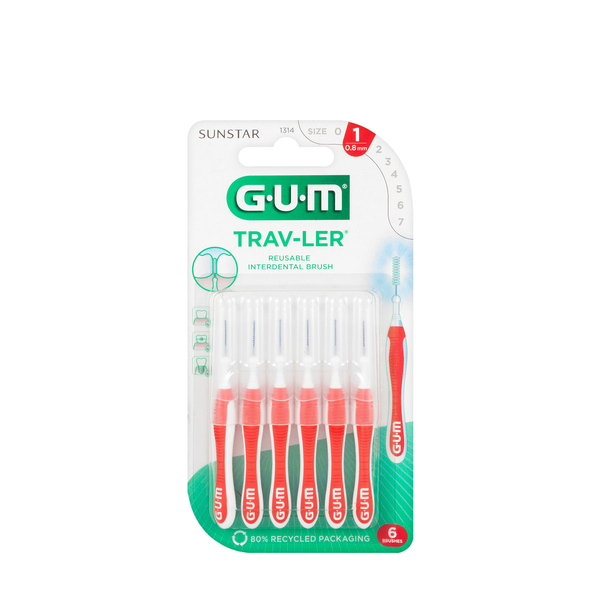 Gum TravLer 0.8 mm 6 Intradental Brushes [1314] [Red]