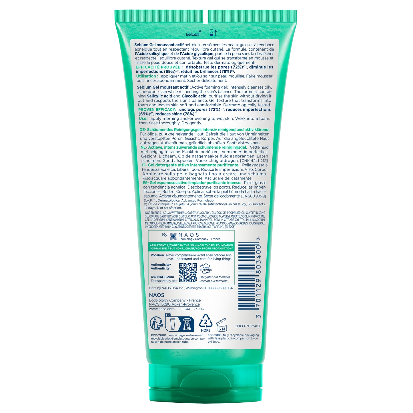 Bioderma Sébium Gel Moussant Actif (Intense Purifying Cleansing Gel) 200 Ml