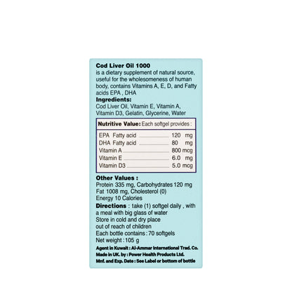 Power Health Cod Liver Oil 1000 mg 70 Softgels