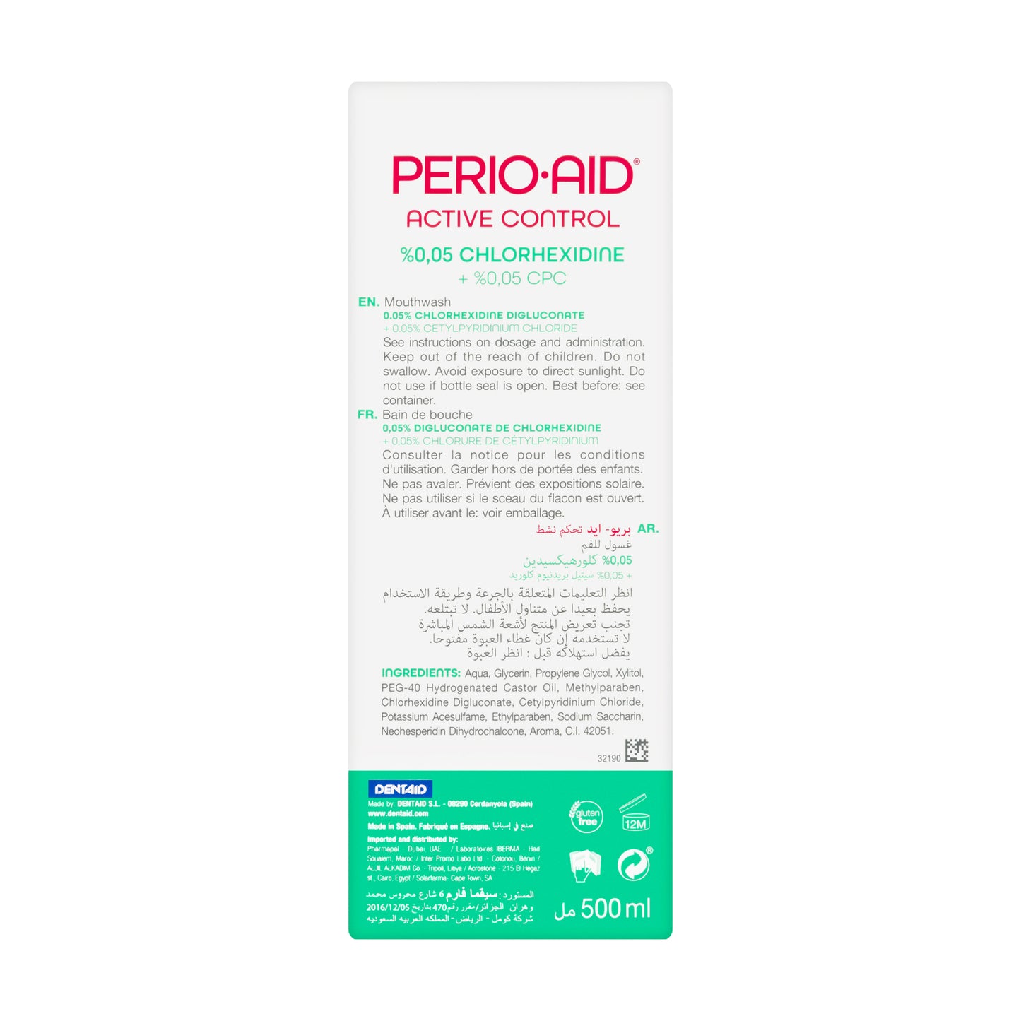 Dentaid Perio-Aid Active Control  0.05% Chlorohexidin Mouthwash 500 ml