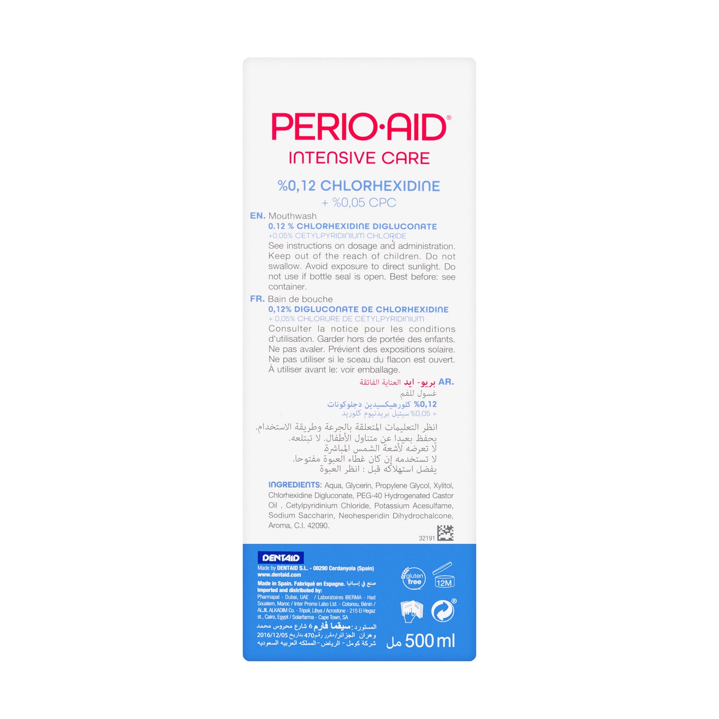 Dentaid Perio-Aid Intensive 0.12% Chlorohexidin Mouthwash 500 Ml
