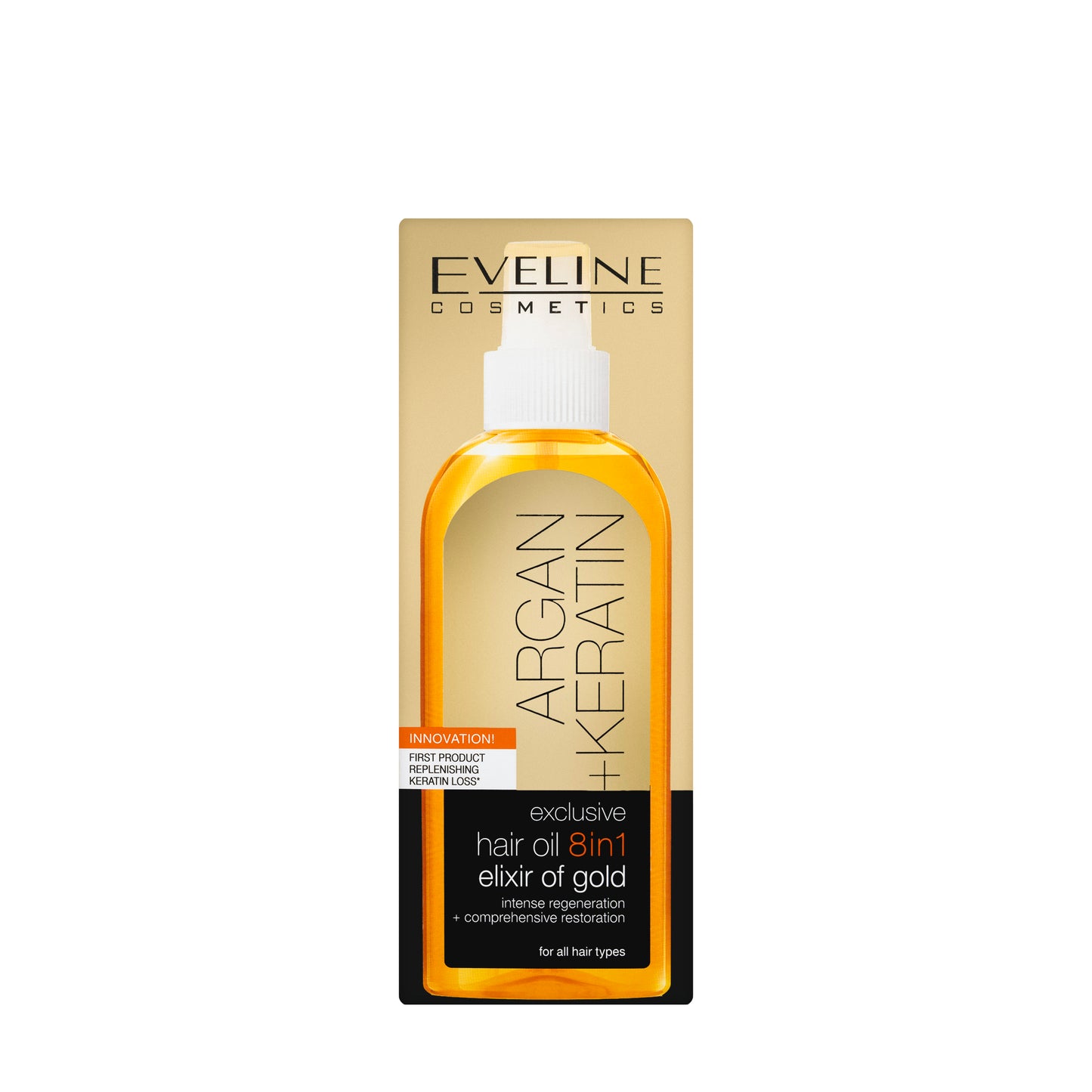 Eveline Argan + Keratin 8in1 Hair Oil  Elixir of Gold 150 Ml