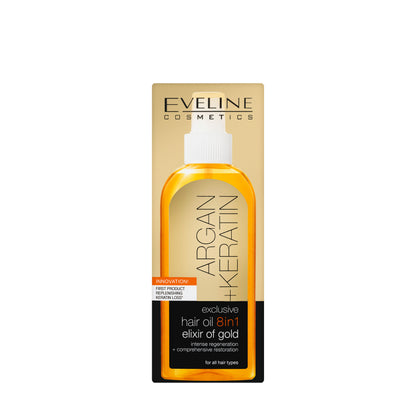 Eveline Argan + Keratin 8in1 Hair Oil  Elixir of Gold 150 Ml