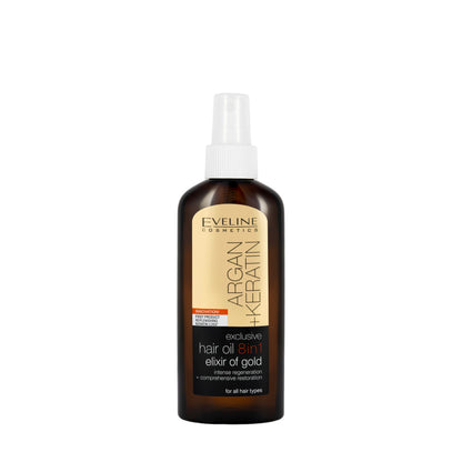 Eveline Argan + Keratin 8in1 Hair Oil  Elixir of Gold 150 Ml