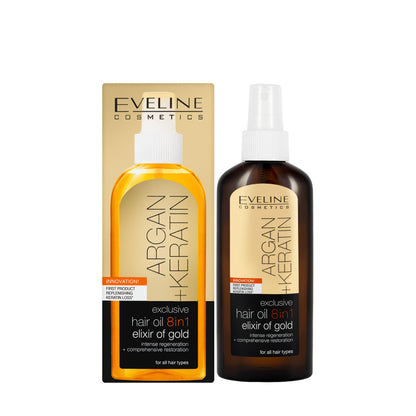 Eveline Argan + Keratin 8in1 Hair Oil  Elixir of Gold 150 Ml