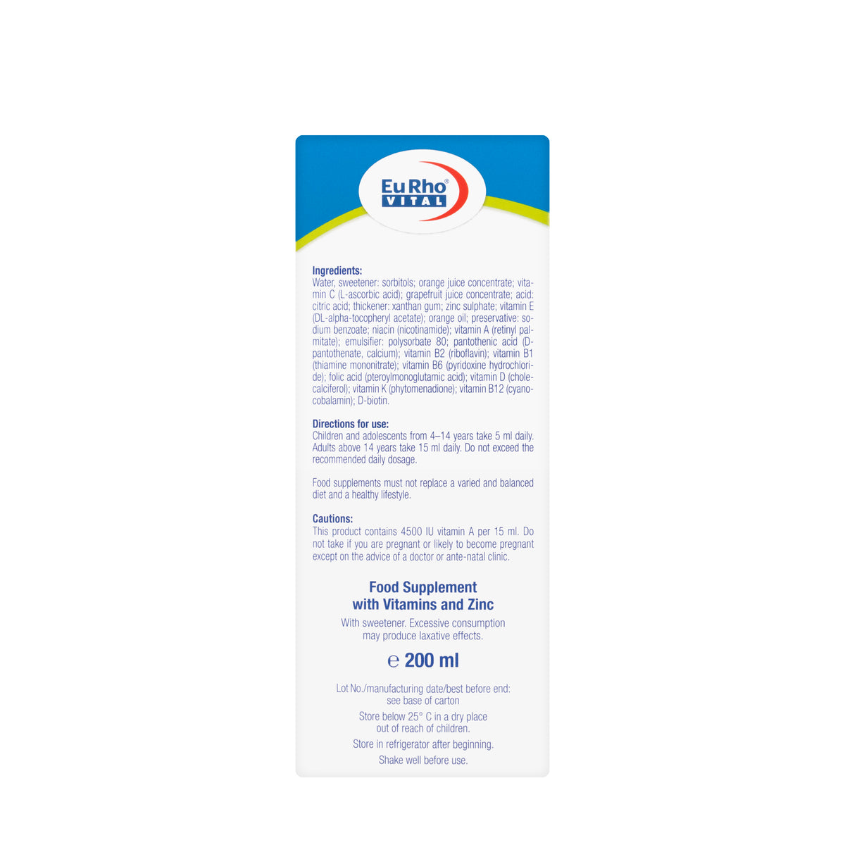 Eurho Vital New Kinder multivitaminsaft Syrups 200 Ml