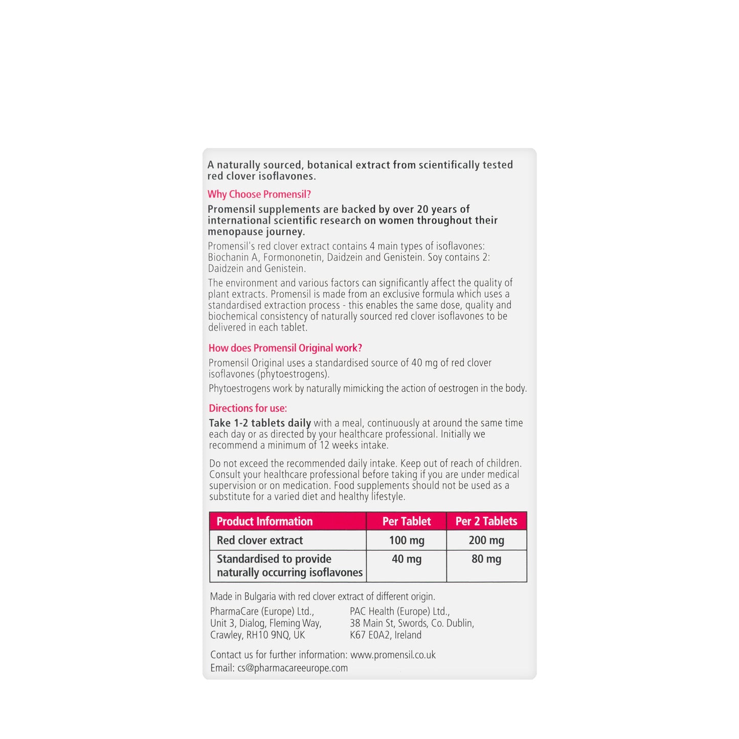 Promensil Menopause 40mg [Maintenance] 30 Tablets