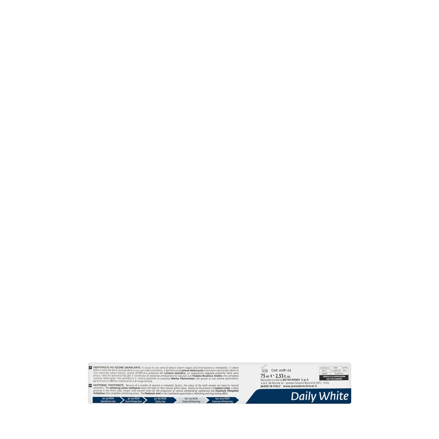 President Daily White Toothpaste 75ml