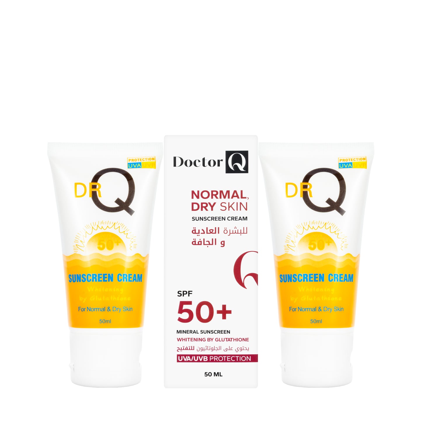 DR Q Sunscreen Cream SPF 50+ Whitening by Glutathione for Normal & Dry Skin 50 Ml  (1+1) Offer Pack