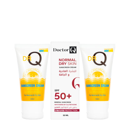 DR Q Sunscreen Cream SPF 50+ Whitening by Glutathione for Normal & Dry Skin 50 Ml  (1+1) Offer Pack