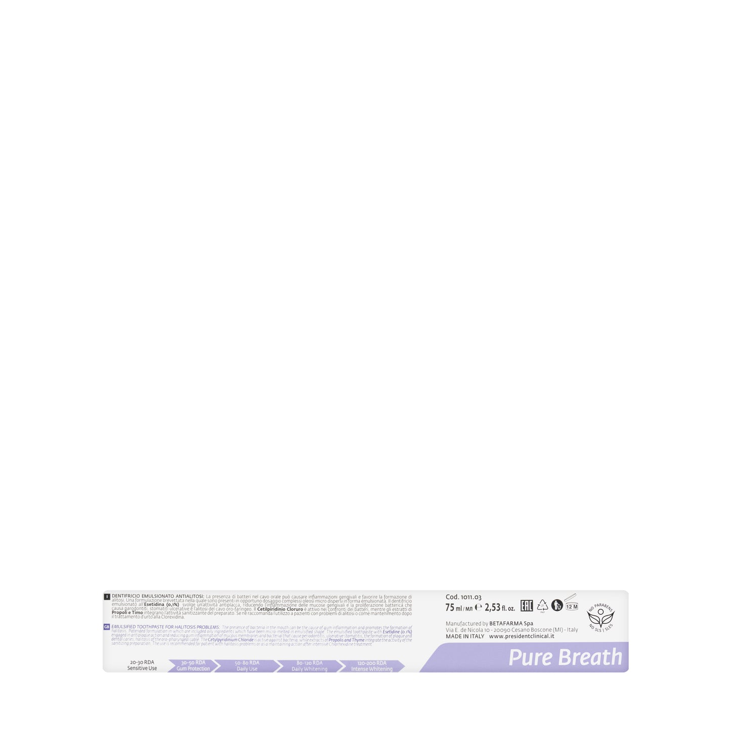 President Pure Breath Defense Toothpaste 75ml