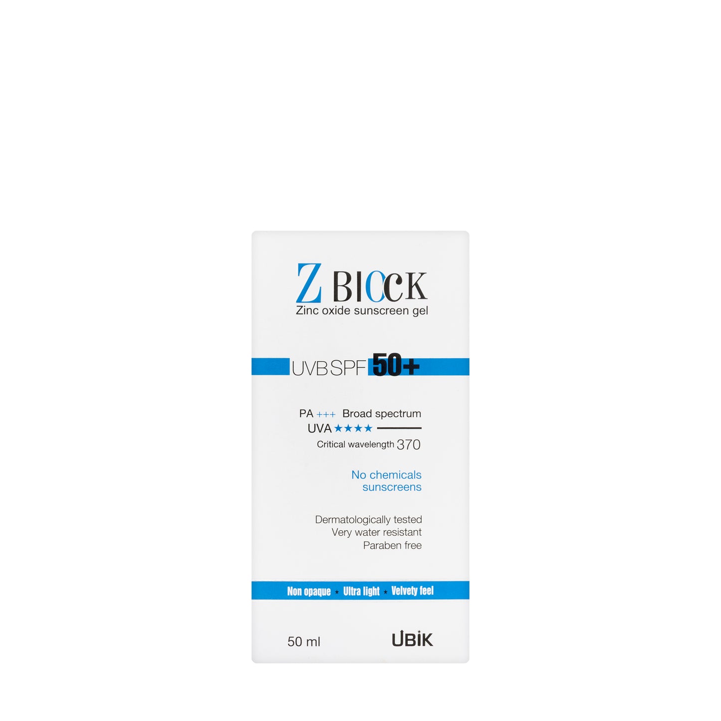 Zblock UVB SPF 50+ Sunscreen Gel 50 ml