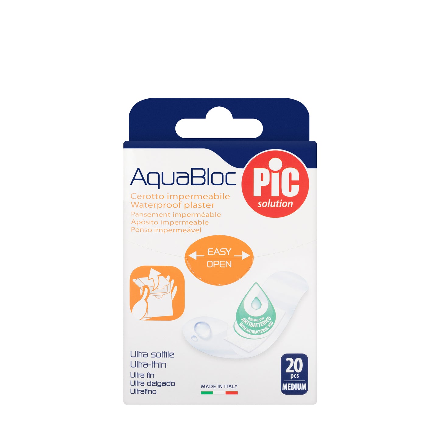 Pic Solution AquaBloc waterproof Plaster with antibacterial 19X72 Mm [Medium] 20 Pieces