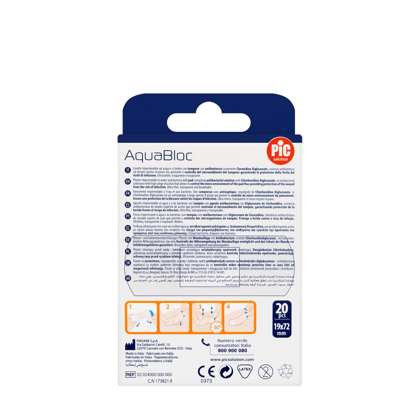 Pic Solution AquaBloc waterproof Plaster with antibacterial 19X72 Mm [Medium] 20 Pieces