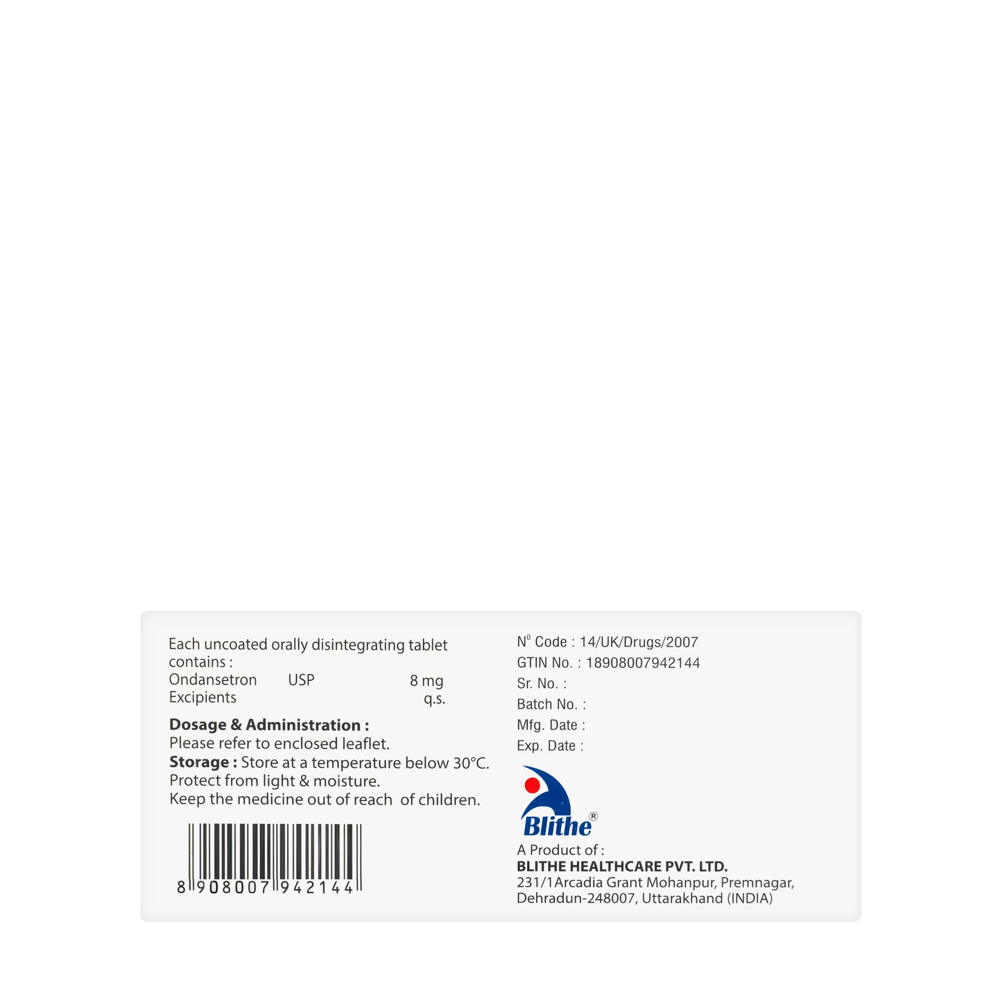 Blistron 8Mg 30Tablets
