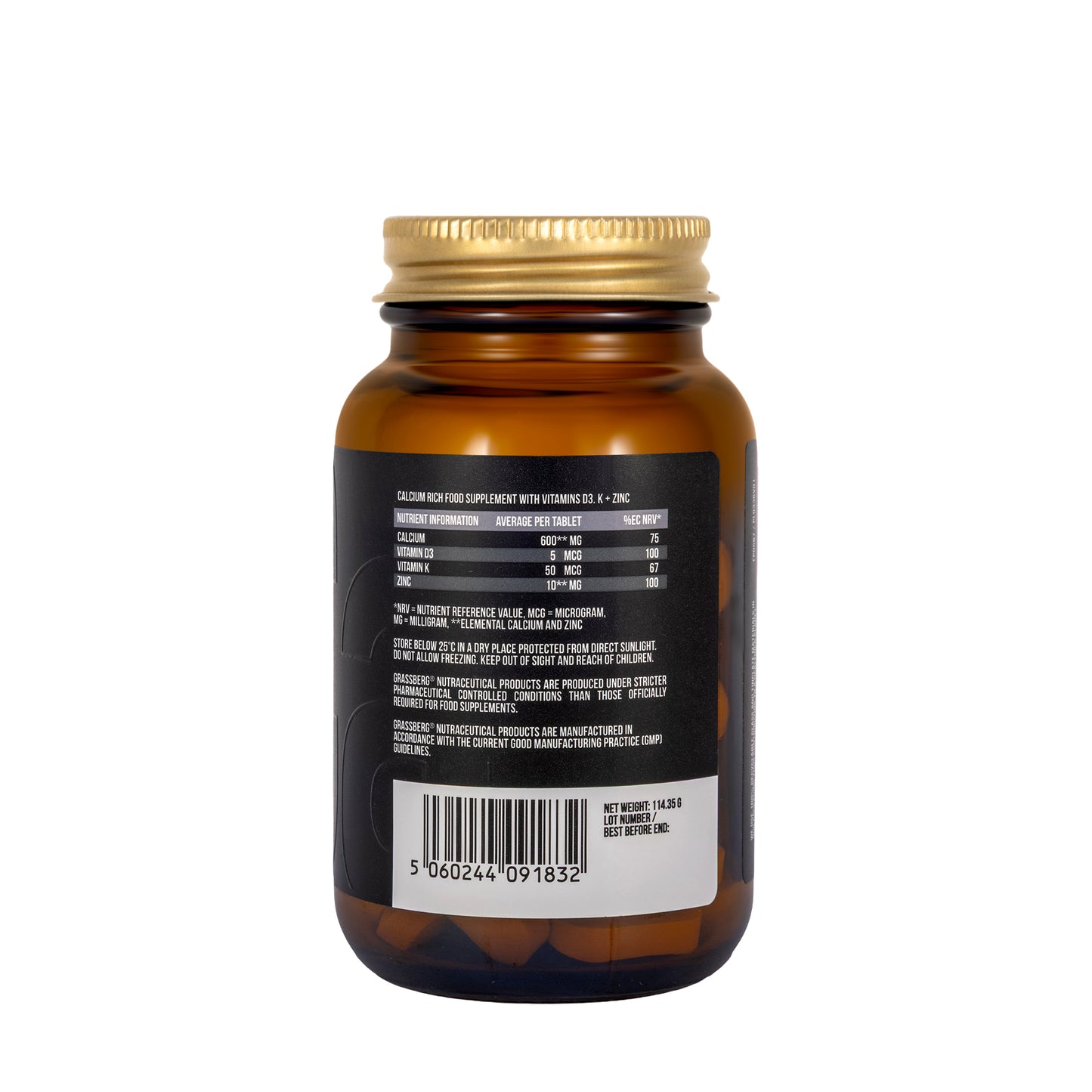 Grassberg Calcium 600+د3+Zn+K 60 Tablets