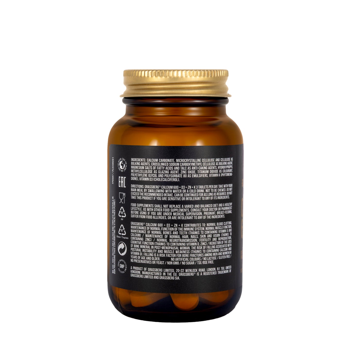 Grassberg Calcium 600+د3+Zn+K 60 Tablets