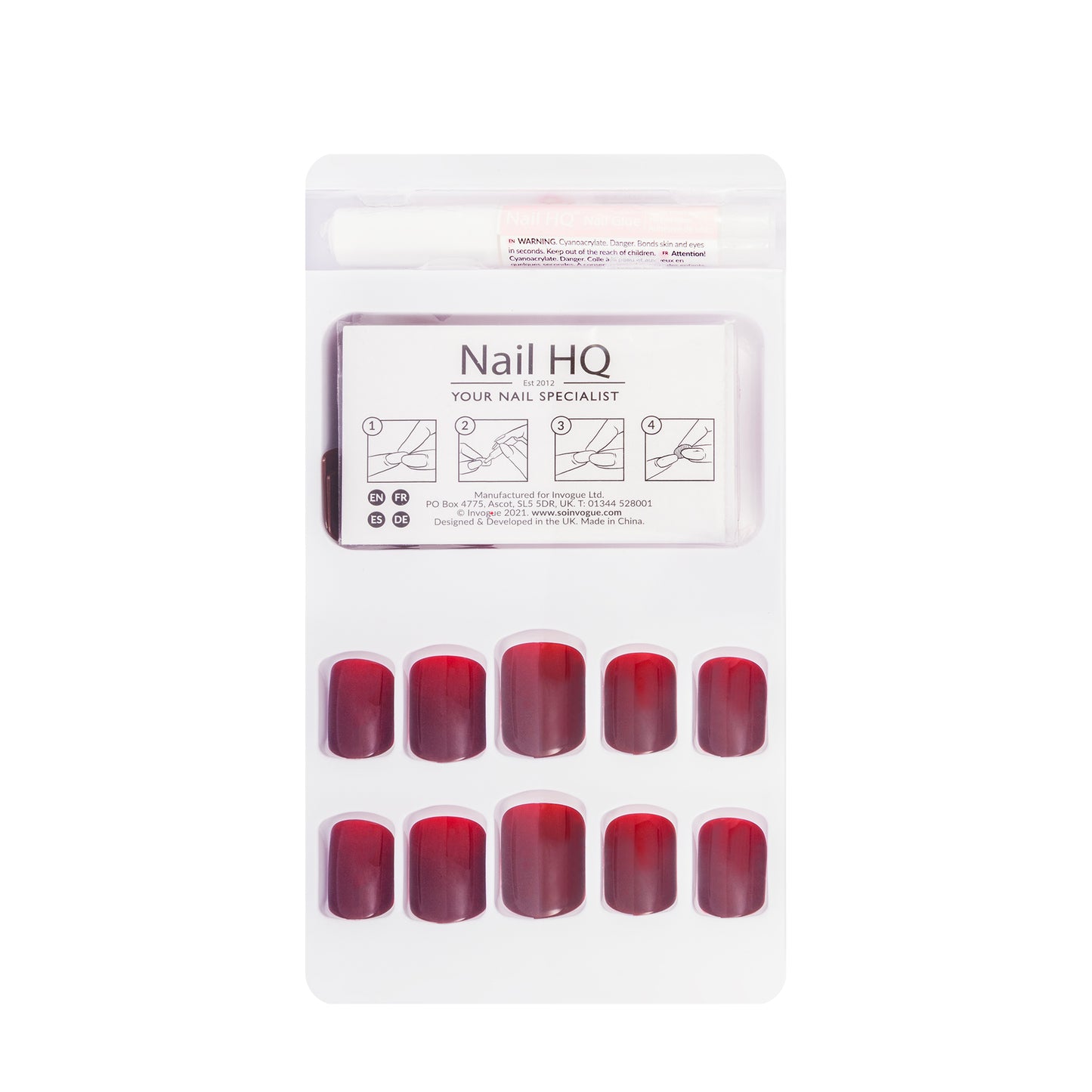 Nail HQ Square Nails Deep Red 24 Pieces
