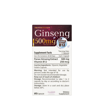 Ginseng 500mg+Vitamin B12 250Mcg 60 Capsule