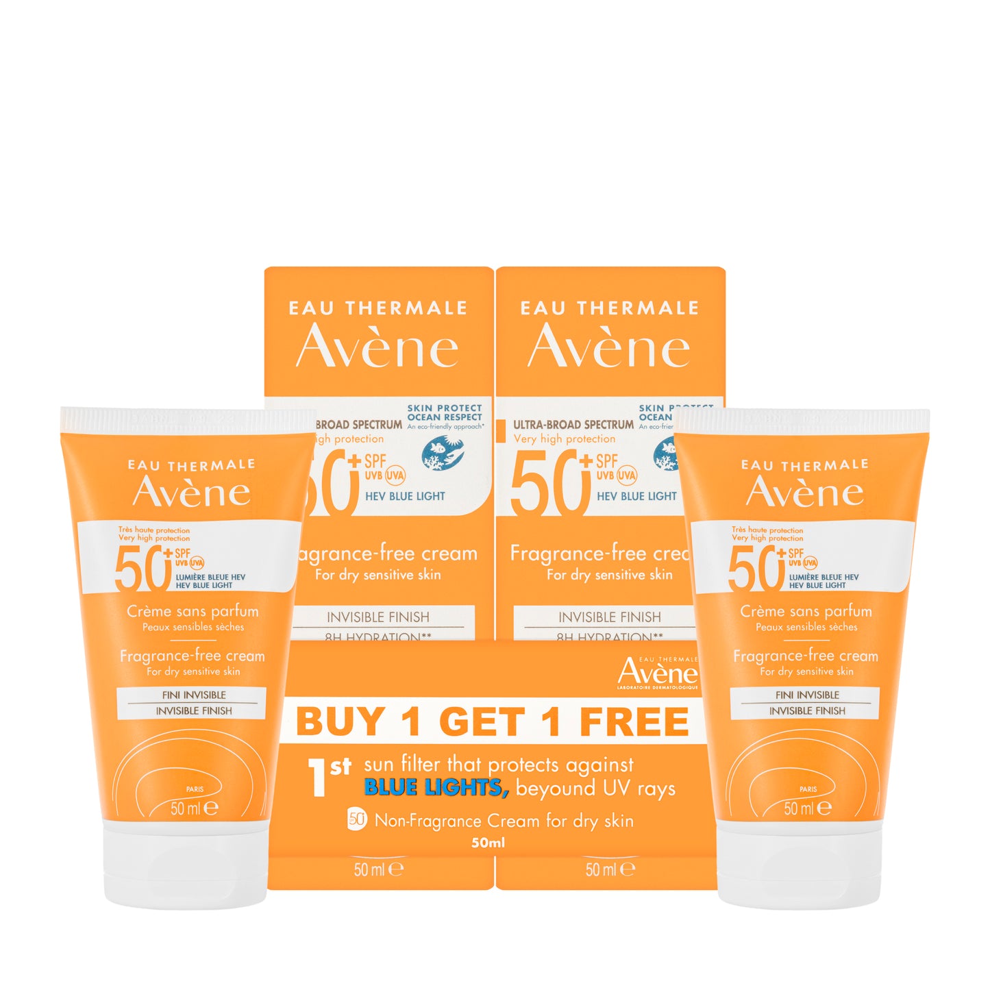 Avène SPF50+ Very High Protection Fragrance Free Cream For Dry & Sensitive skin 50 Ml 1+1Offer Pack