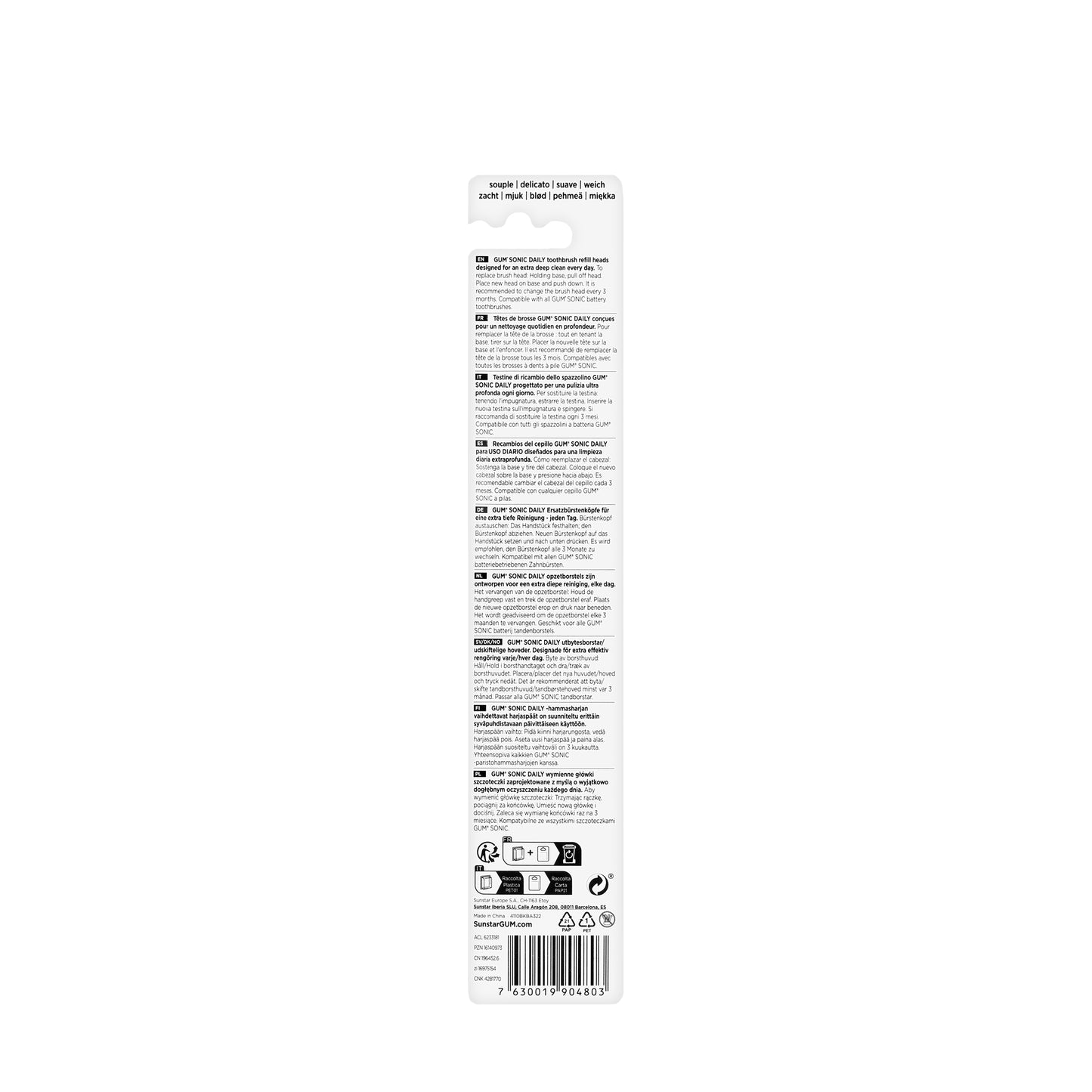 Gum Sonic Daily Toothbrush Refill Heads-Black [4110]