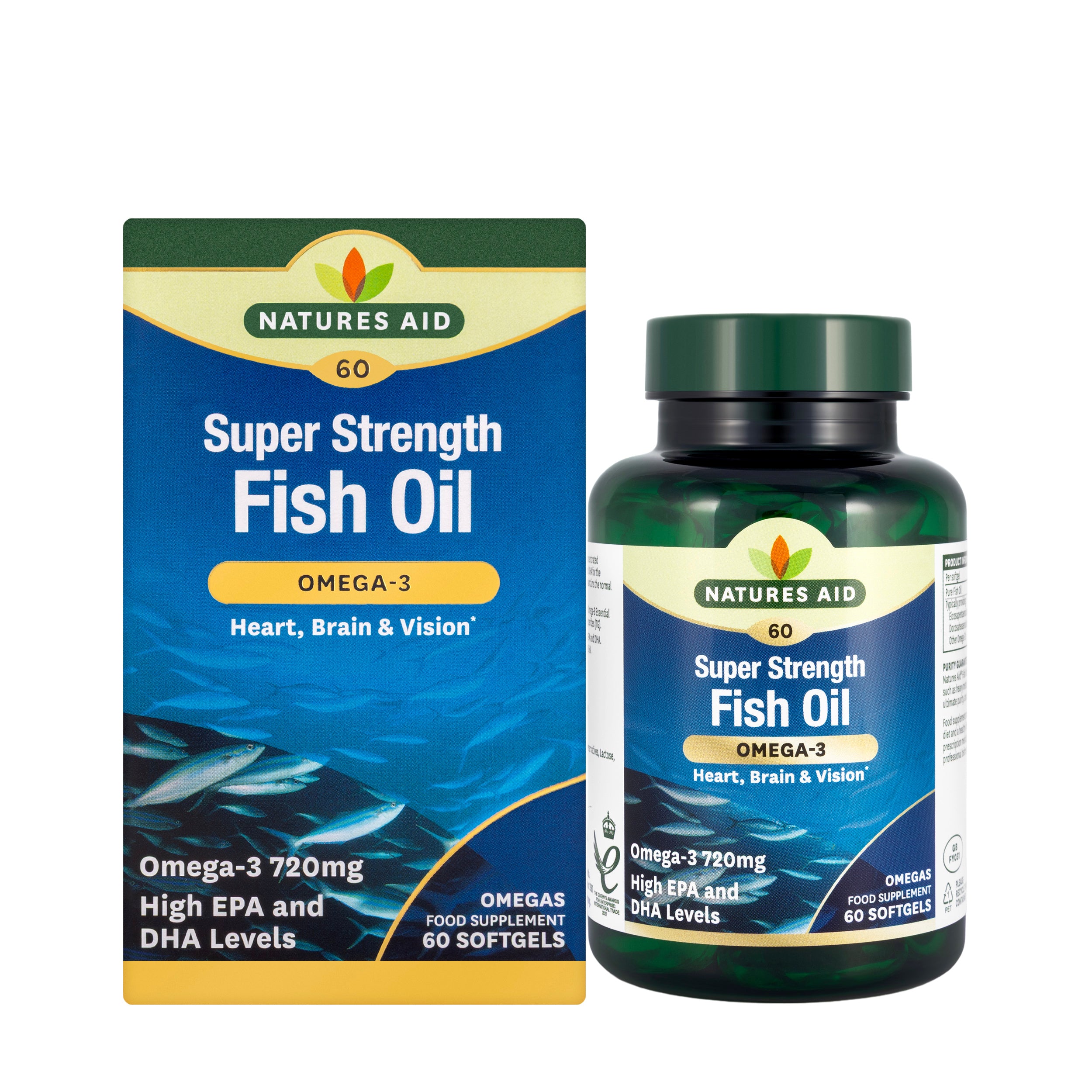 Natures Aid Super Strength Fish Oil Omega-3 720mg 60Softgel