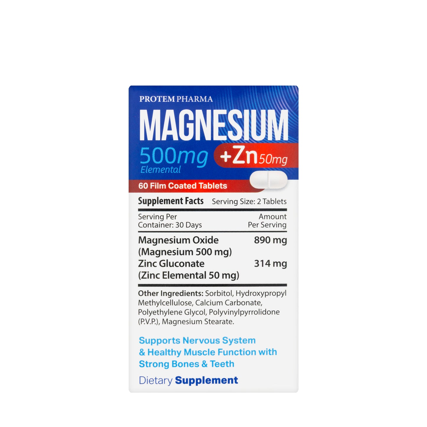 Protem Pharma Magnesium 500mg+Zing 50mg 60 Tablet