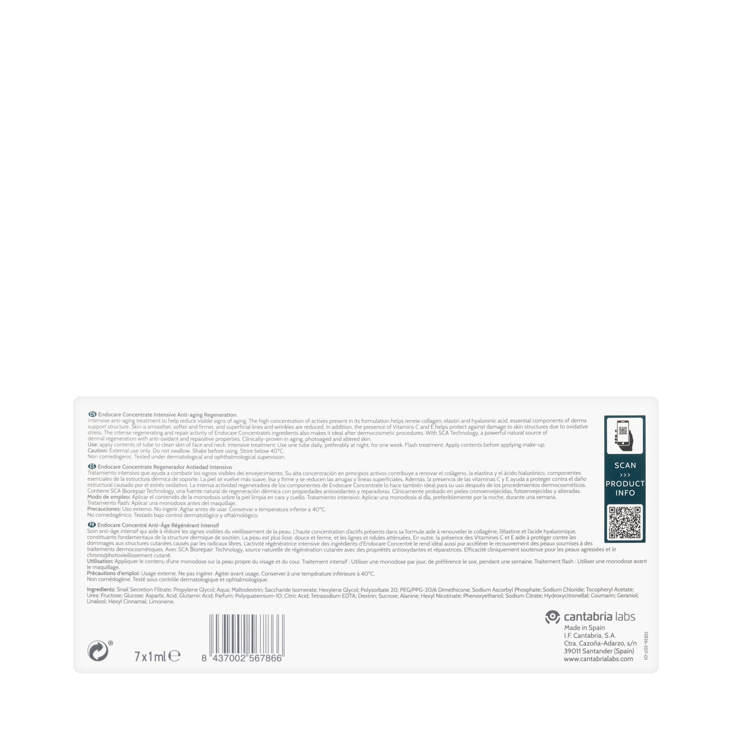 Cantabria Labs Endocare Concentrate Antiaging Dermal Regeneration Ampoules 7 x 1 Ml