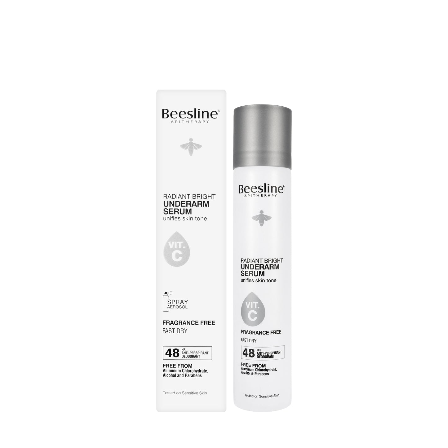 Beesline 48 Hours Radiant Bright Underarm Deo Serum With Vit C Fragrance Free Spray 150 Ml