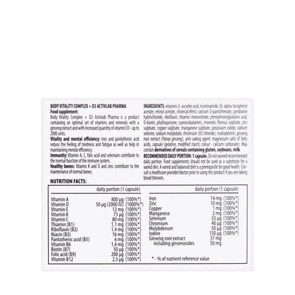 Activlab Body Vitality Complex + D3 30 Capsule