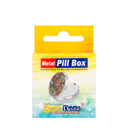 Qwik Doze Pill Box Metal 3 Compartments Round