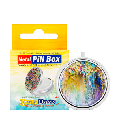 Qwik Doze Pill Box Metal 3 Compartments Round