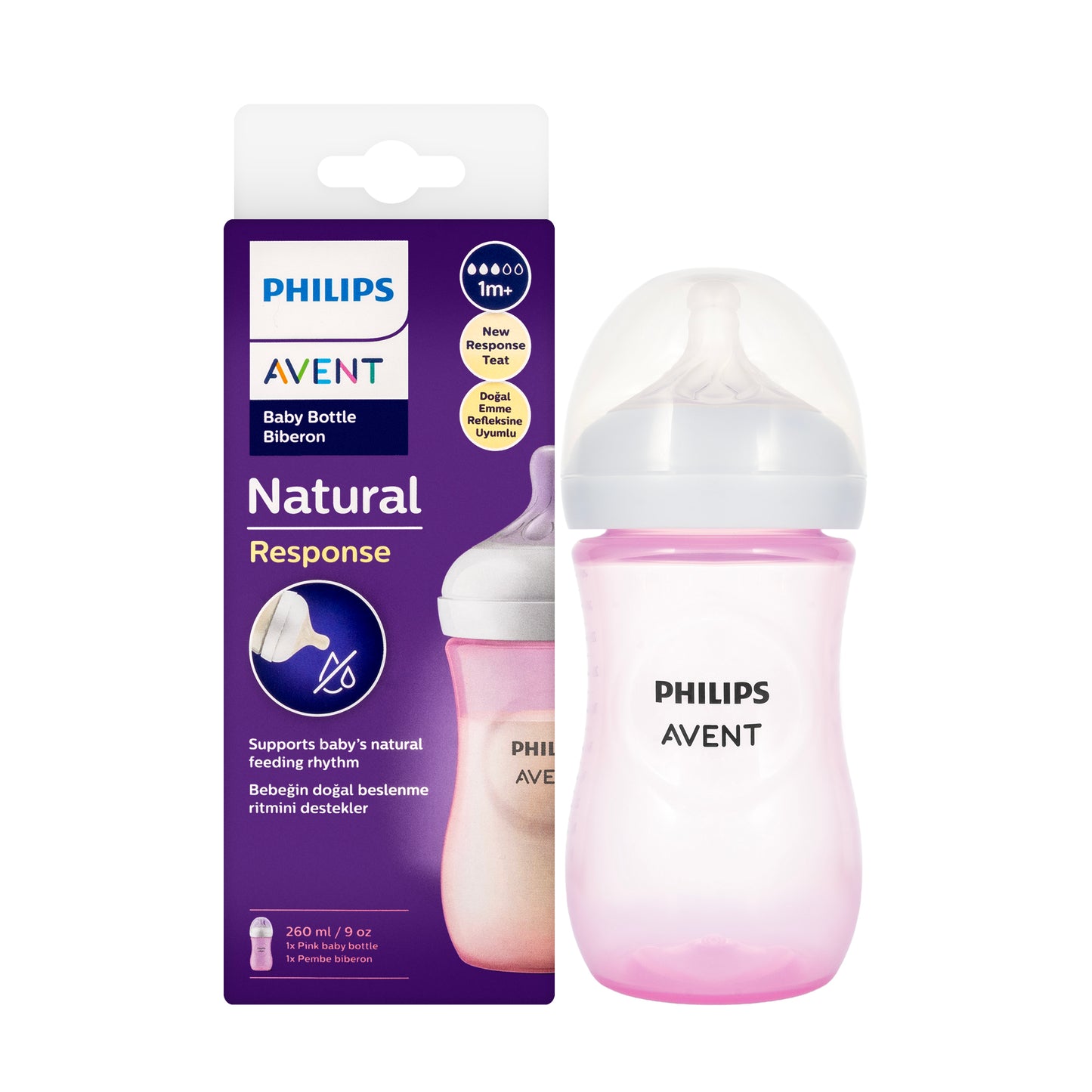 Avent [747] Natural Response Bottle [Pink] 1M+ 260ML