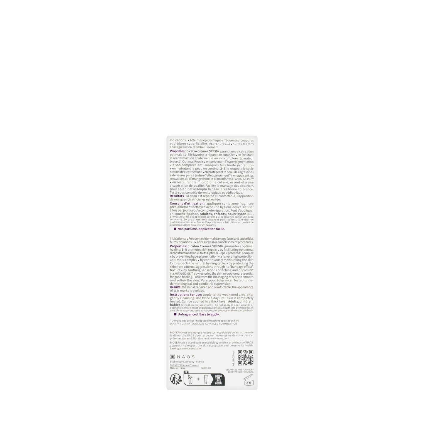 Bioderma Cicabio Crème+ SPF 50+ (Ultra-Repairing Soothing Cream with Very High UV Protection) 40 Ml